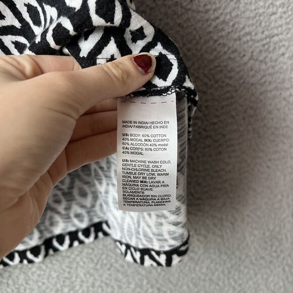 Chicos Top 3 XL Puff Sleeve Diamond Geometric Black White T-Shirt Chic Work - Picture 5 of 12